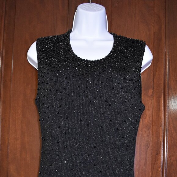 VTG Talk Of The Walk Beaded Sleeveless Sweater Blouse Black Size S M L - Picture 8 of 15